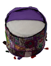 Indian Traditional Purple Ottoman Pouf Cover Purple Decorative Foot Stool Covers Handmade Cotton Bohemian Pouf Ottomans Round Comfortable PatchWork Floor Cushion By Rajrang