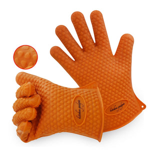 BBQ Gloves, Oven Mitts Heat Resistant, Barbecue Gloves Heat Resistant For Protect Your Hands from Grilling, Baking, Smoking, Cooking- 1 Size Fits Most of All(Orange) - FDA Approved Oven Gloves Heat Re