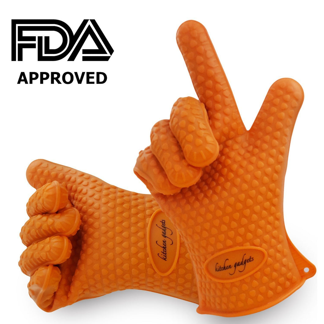 BBQ Gloves, Oven Mitts Heat Resistant, Barbecue Gloves Heat Resistant For Protect Your Hands from Grilling, Baking, Smoking, Cooking- 1 Size Fits Most of All(Orange) - FDA Approved Oven Gloves Heat Re