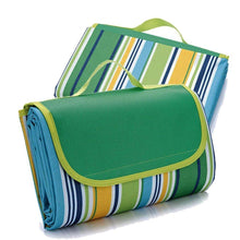 Outmall Beach Blanket, Portable Foldable Waterproof Sandproof Mat Outdoor Travel Camping Picnic Blanket Tote for BBQ Hiking Backyard Grass Sports and Games - 79" L x 57" W Size (Green Stripe)