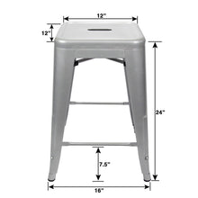 24&rdquo; Counter Height Bar Stools! (SILVER) by UrbanMod, [Set Of 4] Stackable, Indoor/Outdoor, Kitchen Bar Stools,! 330LB Limit, Metal Bar Stools! Industrial, Galvanized Steel, Counter Stools!