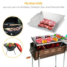 GDEALER BBQ Grill Basket 14"x12" Barbecue Grill Basket Grill Pan for Veggies, Chicken, Meats and Fish, Professional 430 Grade Stainless Steel, Silver