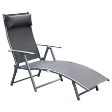 Outsunny Sling Fabric Patio Reclining Chaise Lounge Chair Tri-Folding 5 Position Adjustable Outdoor Deck with Cushion - Gray