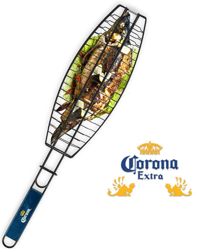 Corona BBQ Charcoal Grill Accessories as Fish Grilling Basket with Locking Grill Handle for Outdoor / Indoor BBQ Set Tools for Grilling Any Fish Up To 13.5