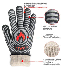 ICCKER Grill Gloves - 932&deg;F Extremely Heat Resistant BBQ Gloves, 14" Grilling Cooking Gloves, Premium Insulated and Anti-Slip Aramid Oven Mitts, 1 Pair