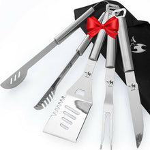 Kona Best Grill Set - BBQ Gift Grill Tools Set - Long 18" Grill Accessories, Spatula, Tongs, Fork, Knife ~ Bottle Opener Handles and Case Included