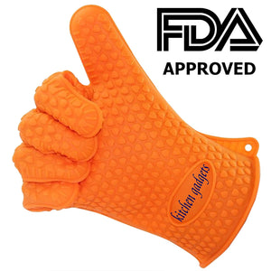 BBQ Gloves, Oven Mitts Heat Resistant, Barbecue Gloves Heat Resistant For Protect Your Hands from Grilling, Baking, Smoking, Cooking- 1 Size Fits Most of All(Orange) - FDA Approved Oven Gloves Heat Re