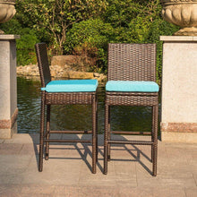 Sundale Outdoor 2 Pcs All Weather Patio Furniture Set Brown Wicker Barstool with Cushions, Blue