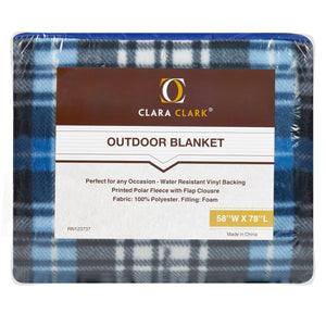 Clara Clark 58&quot; x 78&quot; Camping Beach Picnic Outdoor Blanket, X-Large, Royal Blue Plaid