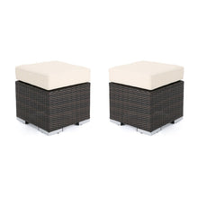 Malibu Outdoor 16 Inch Multibrown Wicker Ottoman Seat with Beige Water Resistant Cushion (Set of 2)