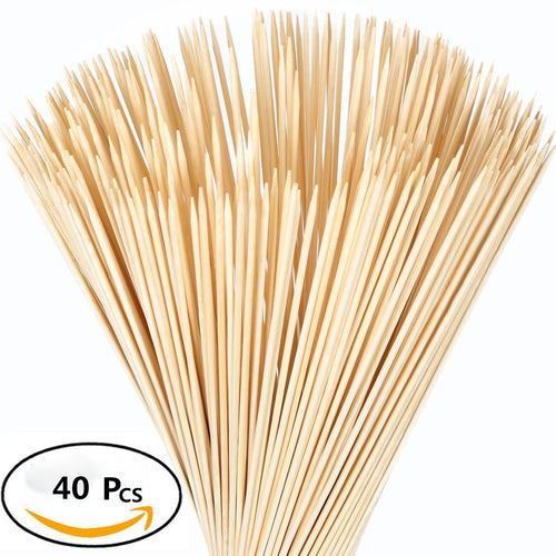 Beyonder Bamboo Marshmallow Roasting Sticks with 30 Inch 5mm Thick Extra Long Heavy Duty Wooden Skewers， Roaster Barbecue Smores Skewers and Hot Dog Forks for Camping ,Party,Kebab Sausage (40 Pcs)