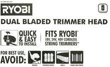 Ryobi ACFHRL2 Polycarbonate Bladed Trimmer Head Compatible with Ryobi 18-Volt, 24-Volt, and 40-Volt Strimmers (2 Pack)