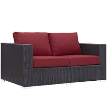 Modway Convene Wicker Rattan Outdoor Patio Loveseat in Espresso Red