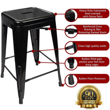 24&rdquo; Counter Height Bar Stools,! (BLACK) by UrbanMod, [Set Of 4] Stackable, Indoor/Outdoor, Kitchen Bar Stools,! 330LB Limit, Metal Bar Stools! Industrial, Galvanized Steel, Counter Stools!