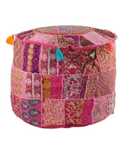 Pouffe Indian Ottoman Pouf Cover Pink Decorative Foot Stool Covers Handmade Round Cotton Pouf Ottomans Comfortable Embroidered PatchWork Traditional Home D&eacute;cor Living Room Floor Cushion By Rajrang