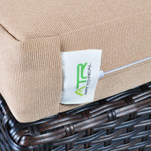 Outdoor Patio Wicker Ottoman Seat with Cushion, All Weather Resistant Foot Rest Stool Coffee Table, Easy to Assemble (Brown)