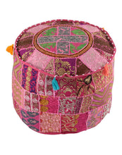 Pouffe Indian Ottoman Pouf Cover Pink Decorative Foot Stool Covers Handmade Round Cotton Pouf Ottomans Comfortable Embroidered PatchWork Traditional Home D&eacute;cor Living Room Floor Cushion By Rajrang