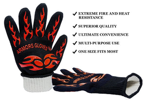 BBQ Extreme Fire and Heat Resistant Grilling, Cooking, Baking and Frying Gloves 932 &deg;F For Fireplace Camping and Oven and Fire Pit by Mael de Cuisine Maximum Hand and Arm Protection - 1 Pair