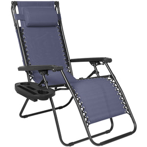 Akari Decor Extra Large Oversized XL 3pcs Zero Gravity Chair Patio Adjustable Recliner with Canopy Sunshade and Cupholder (Blue)