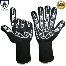 STEMAJ Heat Resistant Gloves 932F - BBQ Gloves - Grilling Gloves - Fire Resistant Gloves - Cut Resistant - for Cooking, BBQ, Oven, Fireplace - 5" Cuff for Extra Forearm Protection (Skeleton)
