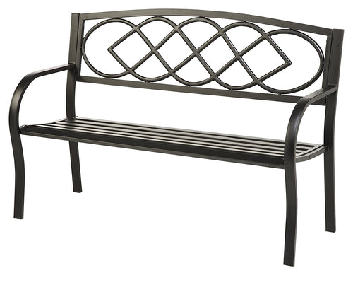 Celtic Knot Patio Garden Bench Park Yard Outdoor Furniture, Cast and Tubular Iron Metal, Powder Coat Black Finish, Classic Decorative Design, Easy Assembly 50 L x 17 1/2 W x 34 1/2 H