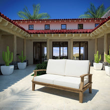 Modway Marina Teak Wood Outdoor Patio Loveseat in Natural White