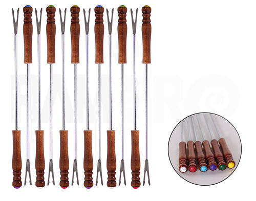 12Pc Ram-Pro Color Coded 9.5" Stainless Steel Fondue Forks - Fruit Chocolate Fountain Marshmallow Shrimp BBQ Meat