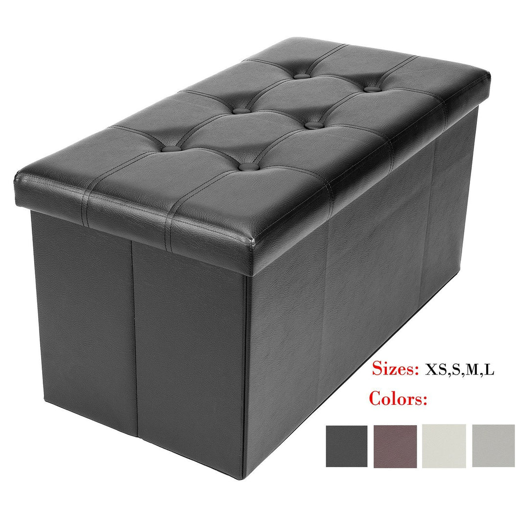 Bonnlo Leather Folding Organizer Seat Storage Ottoman Bench, Footrest Stool Coffee Table Cube Portable Camping Fishing Stool,Clutter Toys Collection Quick and Easy Assembly 30x15x15 Inches (Black)