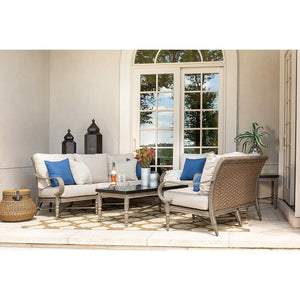 Blue Oak Outdoor Saylor Patio Furniture Loveseat with Outdura Remy Sand Cushion