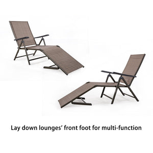 Cloud Mountain Pack of 2 Outdoor Recliner Lounge Chair Set Outdoor Adjustable Pool Chaise Patio Sun Loungers Chair Daybed Textilene Brown Powder Coated Anti-Rust, Tan