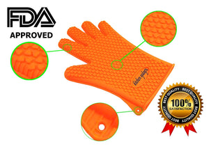 BBQ Gloves, Oven Mitts Heat Resistant, Barbecue Gloves Heat Resistant For Protect Your Hands from Grilling, Baking, Smoking, Cooking- 1 Size Fits Most of All(Orange) - FDA Approved Oven Gloves Heat Re