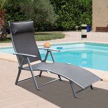 Outsunny Sling Fabric Patio Reclining Chaise Lounge Chair Tri-Folding 5 Position Adjustable Outdoor Deck with Cushion - Gray