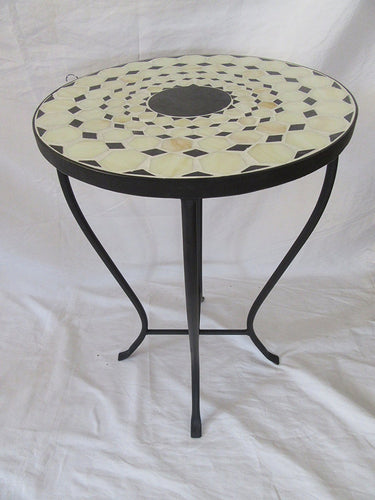 Beige / Black Mosaic Black Iron Outdoor Accent Table 21"H