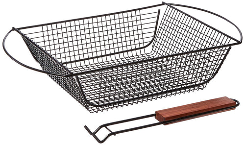 Charcoal Companion Non-Stick Shaker Basket for Grilling with Rosewood Handle