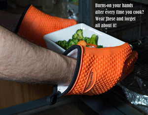 Cooking and Grilling Gloves for The Pro Chef|Extreme Cool and Heat Resistant|Oven Mitts for BBQ Smokers and Grillers.Washable Cotton Lining|Insulated|Waterproof| 2 Bonuses - 2 Sticky Hooks + eBook