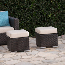 Malibu Outdoor 16 Inch Multibrown Wicker Ottoman Seat with Beige Water Resistant Cushion (Set of 2)