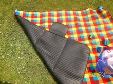 Picnic Blanket Waterproof Outdoor Mat 50 X 58 Inch - Free Blanket Fastener Pegs - Soft Fleece Top Mat with Carrying Handle-Folds Small Great for Camping Mat, Blanket For Beach (Orange and Red Pattern)