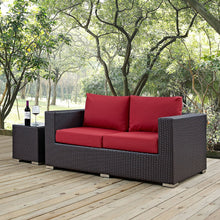 Modway Convene Wicker Rattan Outdoor Patio Loveseat in Espresso Red