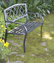 Celtic Knot Patio Garden Bench Park Yard Outdoor Furniture, Cast and Tubular Iron Metal, Powder Coat Black Finish, Classic Decorative Design, Easy Assembly 50 L x 17 1/2 W x 34 1/2 H