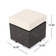 Malibu Outdoor 16 Inch Multibrown Wicker Ottoman Seat with Beige Water Resistant Cushion