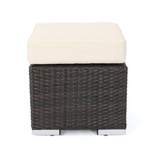 Malibu Outdoor 16 Inch Multibrown Wicker Ottoman Seat with Beige Water Resistant Cushion
