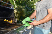 MagneChef Ez On-Ez Off BBQ Magnet Glove/Mitt Patented; Glow in the dark; Grip Waves, Heat/ Water Resistant, Food Grade Silicone Cooking Glove Grilling, Frying, Baking, Smoking, Dishwasher Safe-- Green