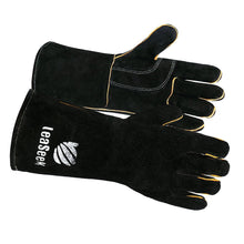 Leather Barbecue Gloves by LeaSeek - Heat Resistant and Flame Retardant Welding Gloves and Fireplace Gloves and Grill Gloves and BBQ Gloves, Heavy duty, Black - 14 "