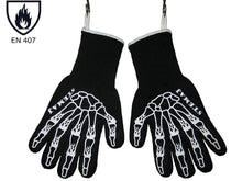 STEMAJ Heat Resistant Gloves 932F - BBQ Gloves - Grilling Gloves - Fire Resistant Gloves - Cut Resistant - for Cooking, BBQ, Oven, Fireplace - 5" Cuff for Extra Forearm Protection (Skeleton)