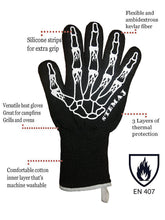 STEMAJ Heat Resistant Gloves 932F - BBQ Gloves - Grilling Gloves - Fire Resistant Gloves - Cut Resistant - for Cooking, BBQ, Oven, Fireplace - 5" Cuff for Extra Forearm Protection (Skeleton)
