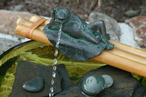 Bamboo Accents Zen Garden Water Fountain Spout, 12 Inch Base with Frog Figurine, Includes Submersible Pump Kit, Great for Outdoor Relaxation.