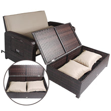 Cloud Mountain 2 Piece Patio Wicker Rattan Love Seat Sofa Daybed Set Outdoor Patio Love Seat Store Ottoman Garden Furniture Set Chaise Lounge, Khaki Cushions with Mix Brown Rattan