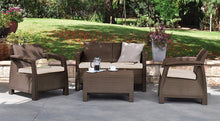 Keter Corfu Love Seat All Weather Outdoor Patio Garden Furniture w/ Cushions, Brown
