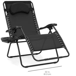 Best Choice Products Oversized Zero Gravity Outdoor Reclining Lounge Patio Chairs w/ Cup Holder (Black)