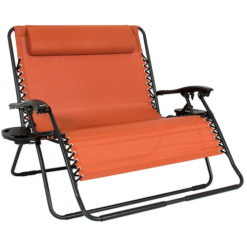 Best Choice Products Folding 2 Person Oversized Zero Gravity Lounge Chair 2 Accessory Trays Outdoor Beach Terracotta